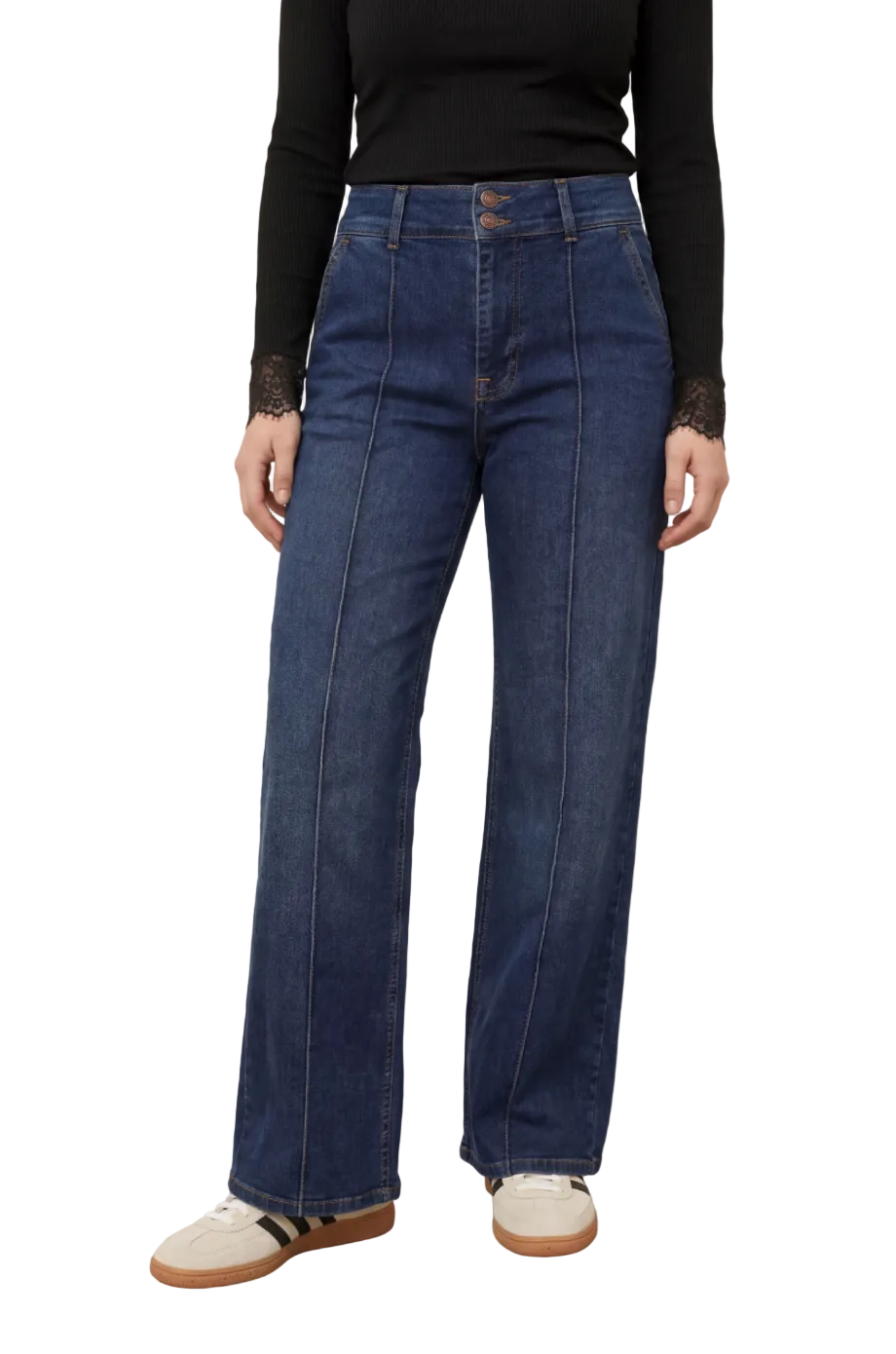 Dunkelblaue Jeans mit geradem langen Bein und Frontnaht auf jedem Bein, Wunderwerk Oldenburg