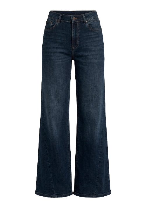 Wide-Leg-Jeans mit regulärer bis hoher Taille, klassischem 5-Pocket-Design und markanter Nahtführung am Beinabschluss in dunkelblau, Wunderwerk Oldenburg