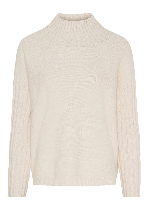 Winter white Melange Strickpullover mit Stehkragen, Rippoptik am Kragen und Ärmel, Wunderwerk Oldenburg