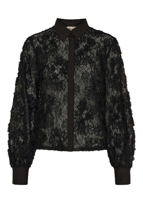 Transparente schwarze Bluse mit Hemdkragen und verdeckter Knopfleiste, wunderwerk Oldenburg