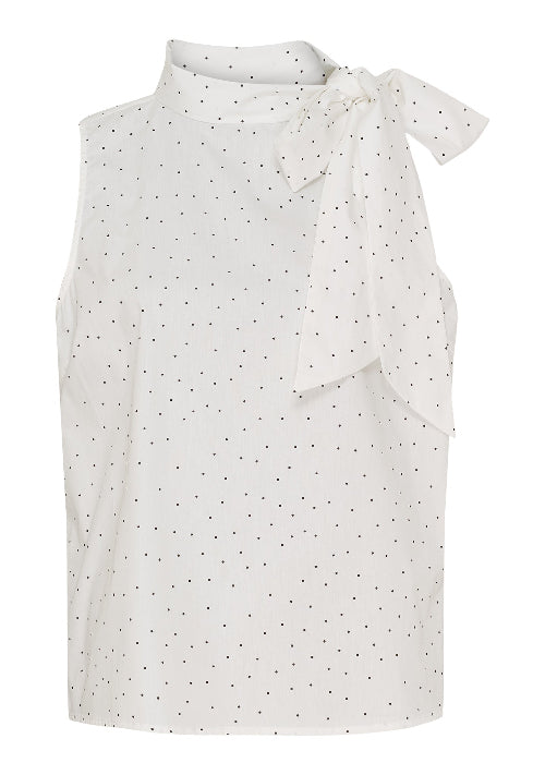 Ärmellose Bluse mit Schluppe in weiß mit schwarzen Punkten Wunderwerk Oldenburg