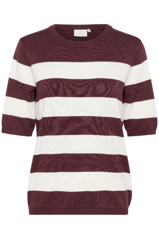 Feinstrickpullover mit braun und weiss Ringelmuster  Rundhalsausschnitt und kurzen Ärmeln Wunderwerk Oldenburg