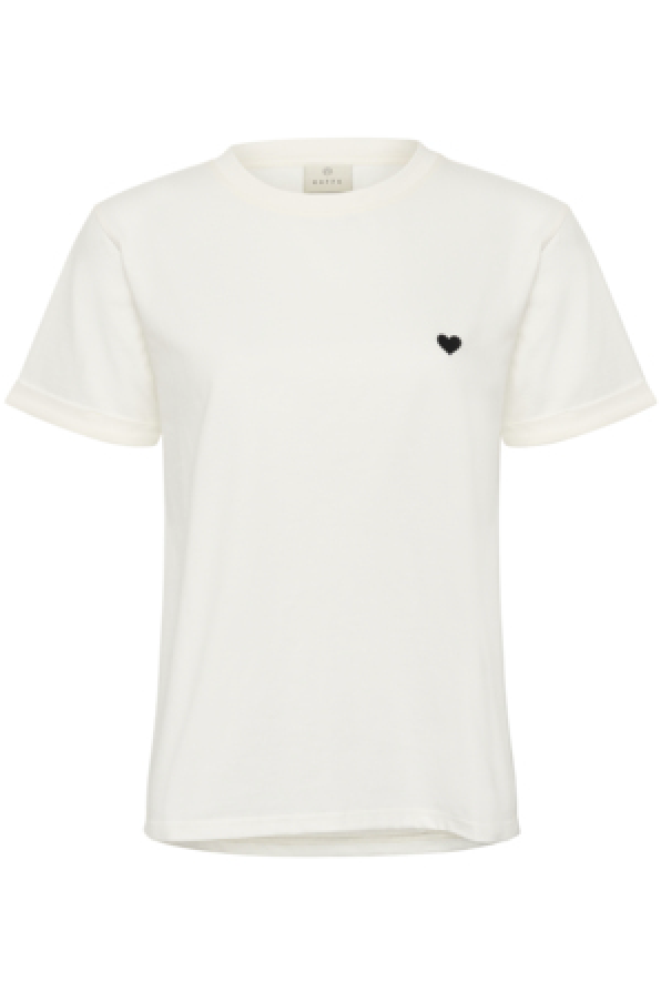 T-Shirt in Offwhite mit einem schwarzen kleinem Herz auf der linken Brust, Rundhals Wunderwerk Oldenburg