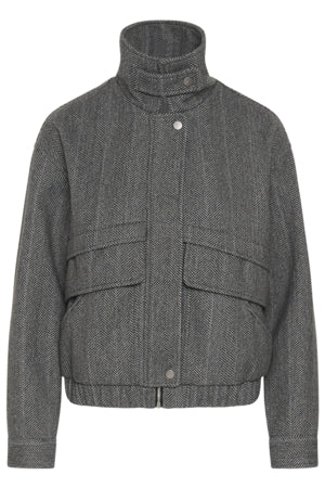 Graue kurze Jacke mit Klappentaschen auf der Vorderseite, Stehkragen und Reißverschluss Wunderwerk Oldenburg
