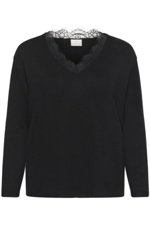 Schwarzer Pullover mit Spitze am V-Ausschnitt Wunderwerk Oldenburg