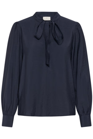 Dunkelblaue Bluse mit leichtem Glanz und einer Schluppe Wunderwerk Oldenburg