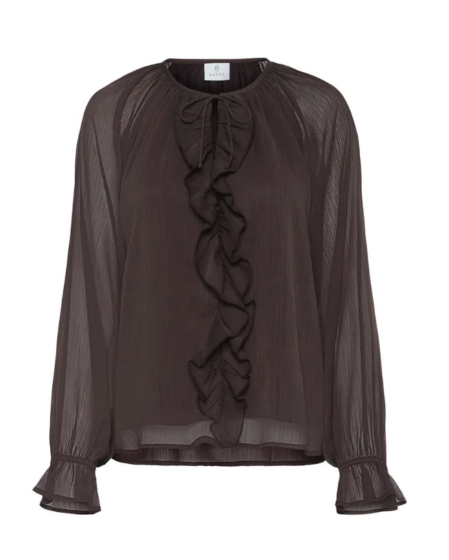 Dunkelbraune Chiffon Bluse mit Volant, Wunderwerk Oldenburg