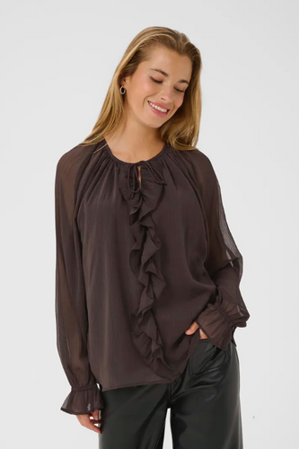Dunkelbraune Chiffon Bluse mit Volant, Wunderwerk Oldenburg
