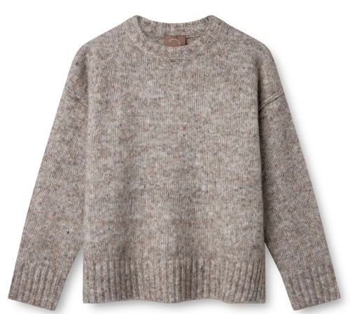 Taupefarbener Wollpullover mit Rundhals und langen Ärmeln sowie Rippbündchen Wunderwerk Oldenburg