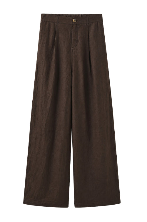 Leinenhose mit gerader Passform, Gürtelschlaufen und Eingrifftaschen in choco Wunderwerk Oldenburg