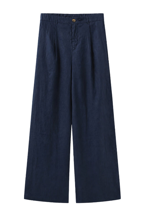 Leinenhose mit gerader Passform, Gürtelschlaufen und Eingrifftaschen in Navy blue Wunderwerk Oldenburg