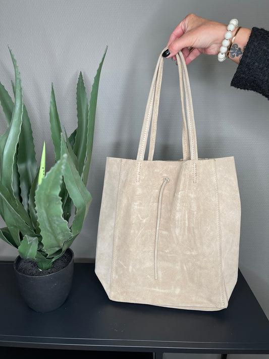 Nubukleder Shopper in der Farbe sand mit zwei Henkeln, Wunderwerk Oldenburg
