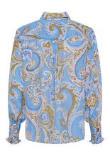 Lade das Bild in den Galerie-Viewer, Hellblaue Paisleybluse mit Hemdkragen und gesmocktem Ärmelabschluss, Wunderwerk Oldenburg
