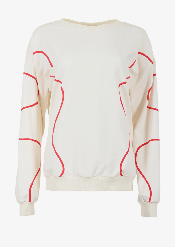 Maicazz Merra Pullover in der Farbe coconut milk mit roten Streifen Wunderwerk Oldenburg