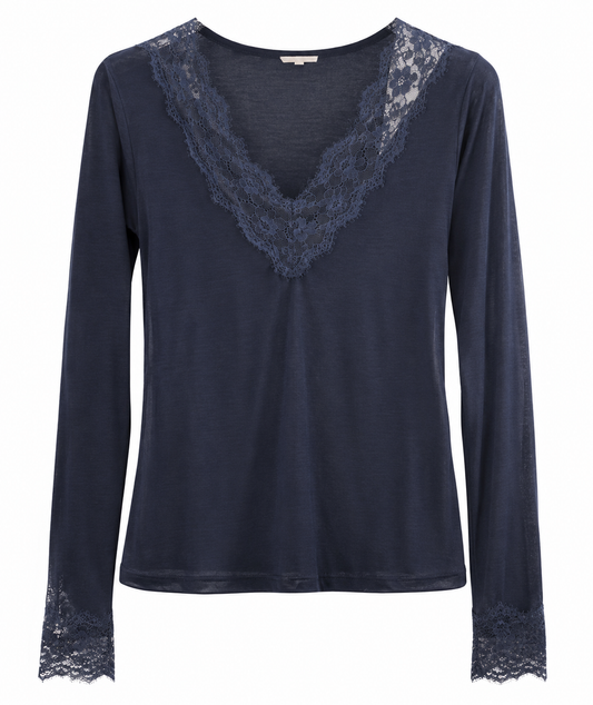 Esvivid Viskose Kaschmir Shirt mit Spitze