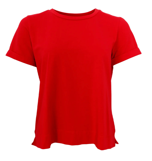 Schlichtes rotes T-Shirt mit Rundhals und kurzen gekrempelten Armen, Wunderwerk Oldenburg