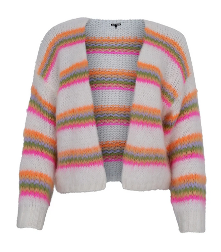 Strickcardigan in einer Enheitsgröße in offwhite mit Neonstreifen, Wunderwerk Oldenburg