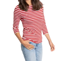 Lade das Bild in den Galerie-Viewer, Gestreiftes Shirt mit 3/4 Arm und Rundhals in der Farbe Ruby red-offwhite, Wunderwerk Oldenburg
