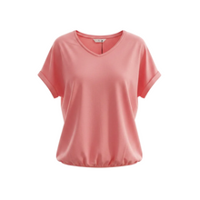 Lade das Bild in den Galerie-Viewer, Flamingofarbenes T-shirt mit V-Ausschnitt und kleinem Gummibund Wunderwerk oldenburg
