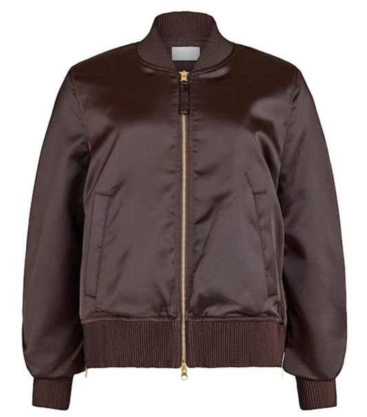 dunkelbraune Bomberjacke mit floraler Stickerei auf der Rückseite, Wunderwerk Oldenburg