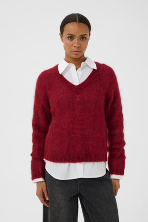 Dunkelroter  Mohair Pullover mit V-Ausschnitt Wunderwerk Oldenburg