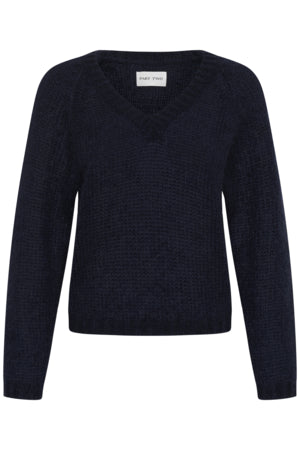 Dunkelblauer Mohair Pullover mit V-Ausschnitt Wunderwerk Oldenburg