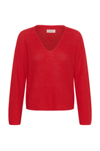 Lade das Bild in den Galerie-Viewer, Roter Strickpullover aus Leinen und Baumwolle mit V-Ausschnitt, Wunderwerk Oldenburg
