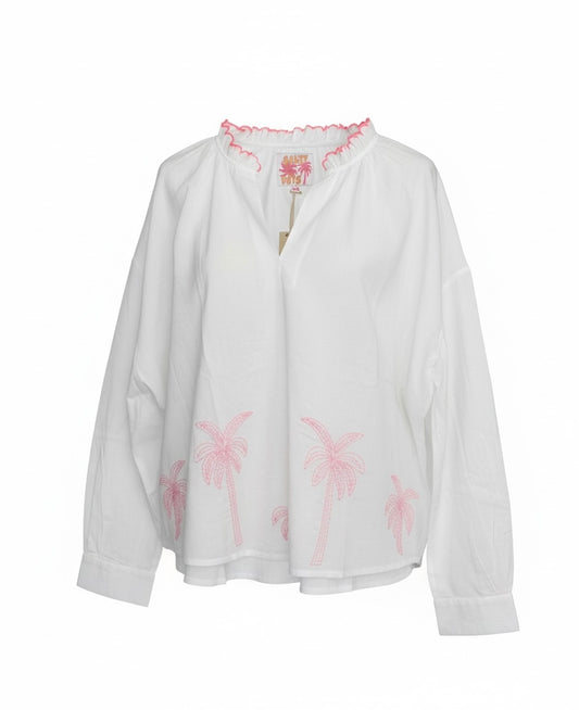 Bluse mit Palmenstickerei