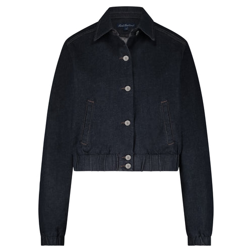 Jeansjacke im Bomberjacken Style, dunkelblau mit Gummibund und Knöpfen und Hemdkragen, Wunderwerk Oldenburg