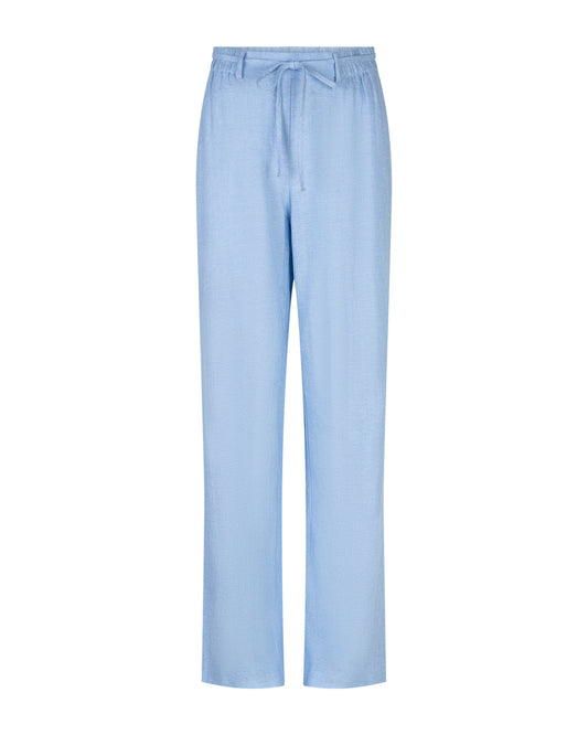 Lange Leinenhose in der Farbe hellblau mit elastischem Bund und kleinem Bindegürtel, Wunderwerk Oldenburg2