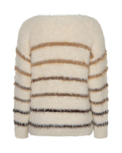 Lade das Bild in den Galerie-Viewer, Kuschelpullover in creme mit Rundhals und 2 camel und 2 cappucinofarbenen sowie 2 dunkelbraunen Streifen, Wunderwerk oldenburg
