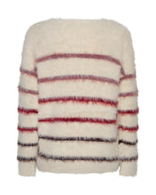 Lade das Bild in den Galerie-Viewer, Kuschelpullover in creme mit Rundhals und 2 altrosa und 2 roten sowie 2 dunkelroten Streifen, Wunderwerk oldenburg
