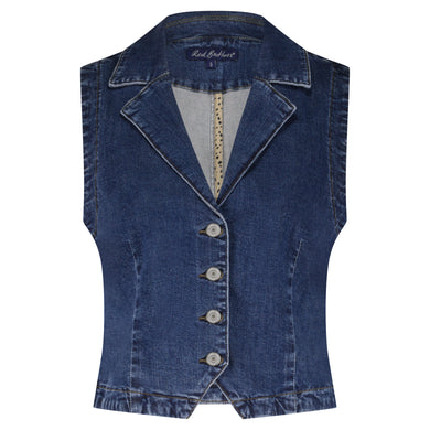 Blaue Jeans Weste mit Reverskragen und vier Knöpfen vorne, Wunderwerk Oldenburg