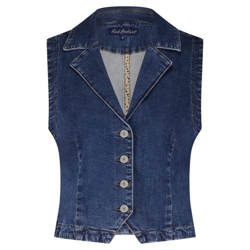 Blaue Jeans Weste mit Reverskragen und vier Knöpfen vorne, Wunderwerk Oldenburg