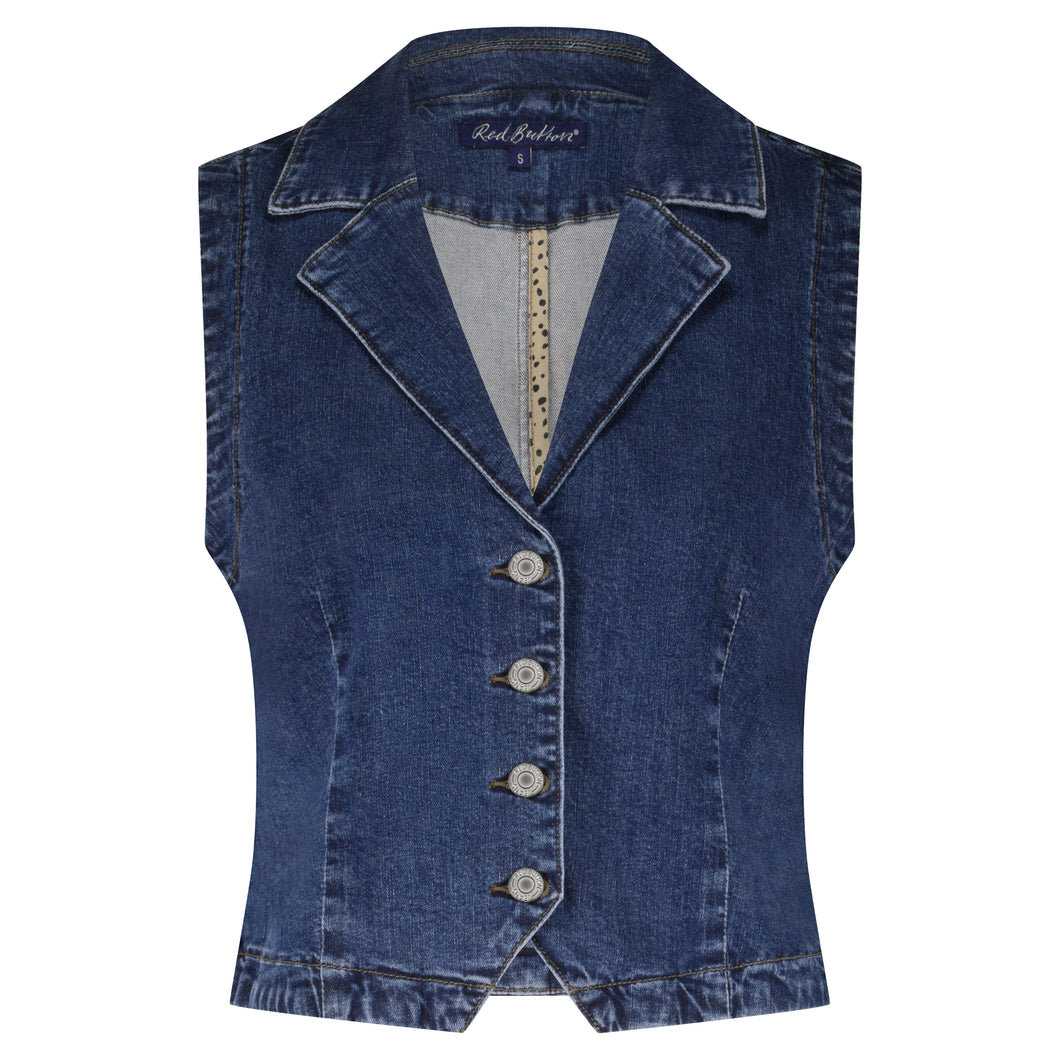 Blaue Jeans Weste mit Reverskragen und vier Knöpfen vorne, Wunderwerk Oldenburg