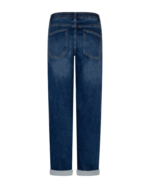 Dunkelblaue Jeans in einer 31er Länge mit Gummibund und kleinem Bindeband, Wunderwerk Oldenburg