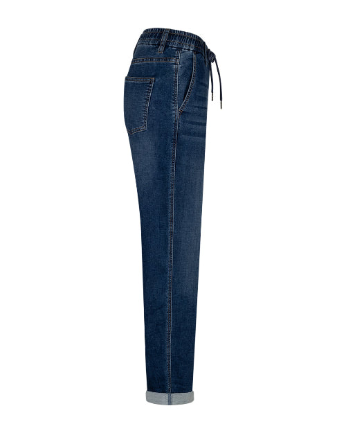 Dunkelblaue Jeans in einer 31er Länge mit Gummibund und kleinem Bindeband, Wunderwerk Oldenburg