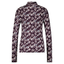 Lade das Bild in den Galerie-Viewer, Rolinde Langarmshirt mit kleinem Stehkragen und Flowerprint in der Farbe Aubergine. Wunderwerk Oldenburg
