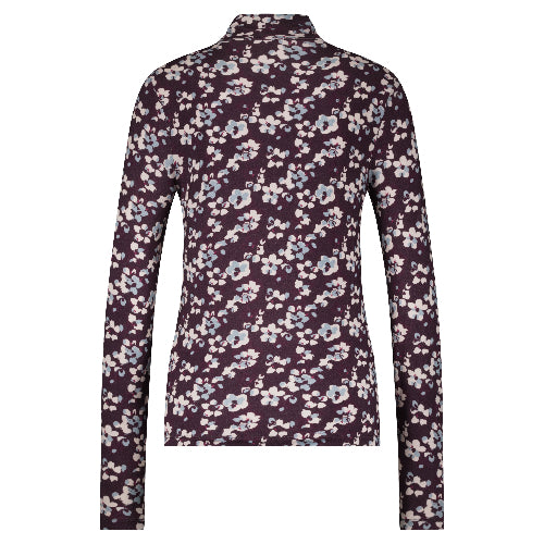 Rolinde Langarmshirt mit kleinem Stehkragen und Flowerprint in der Farbe Aubergine. Wunderwerk Oldenburg