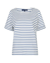 Lade das Bild in den Galerie-Viewer, Gestreiftes T-Shirt in jeansblau weiß mit Rundhals Wunderwerk Oldenburg

