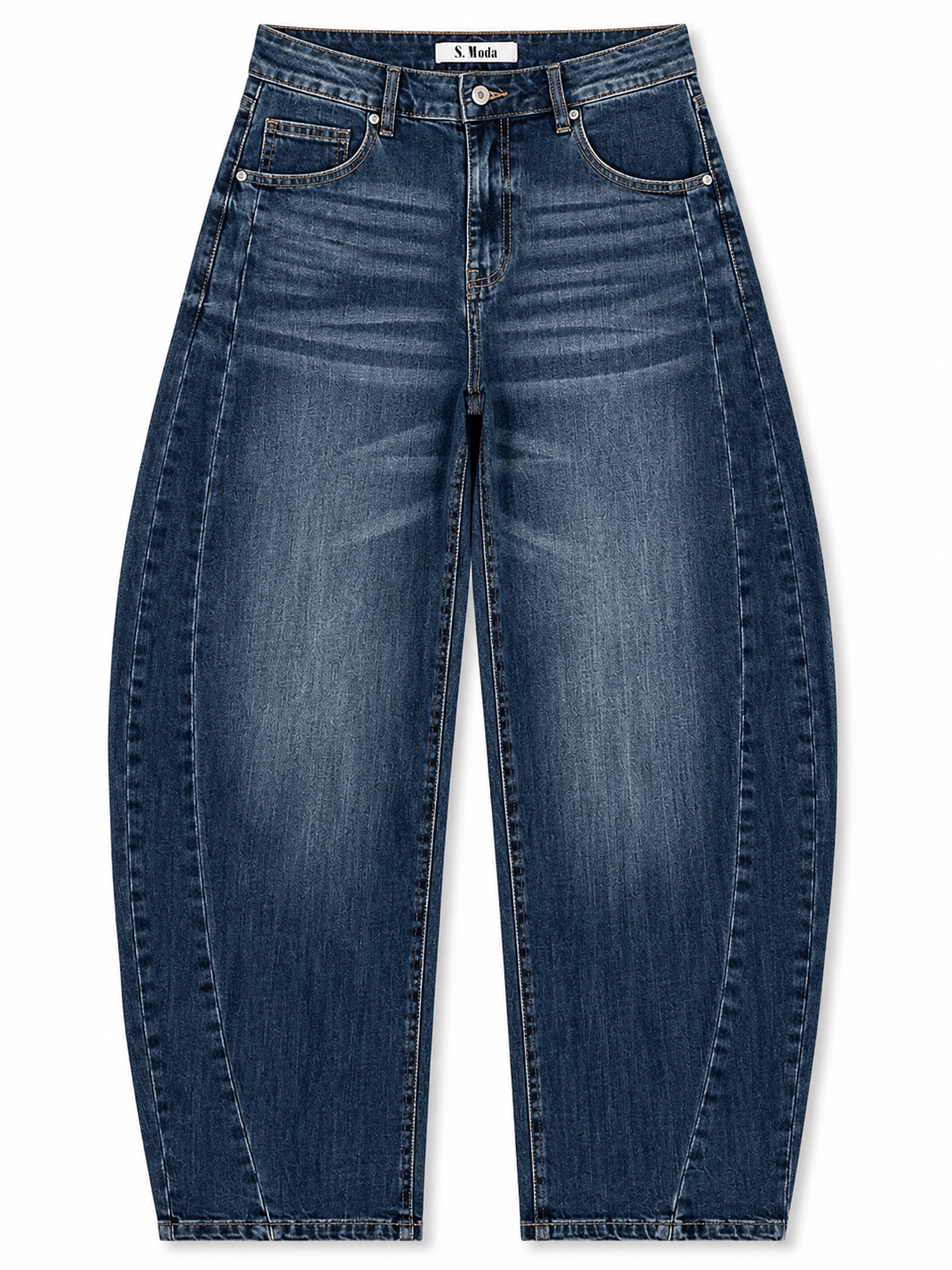 Barrel-Jeans in dunkelblauer Waschung mit gerundeter Beinform und schmal zulaufenden Beinabschlüssen, Wunderwerk Oldenburg