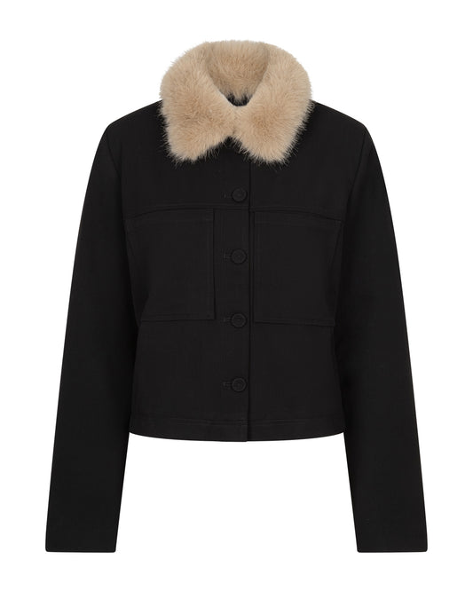 Red Button Fur Collar Jacke