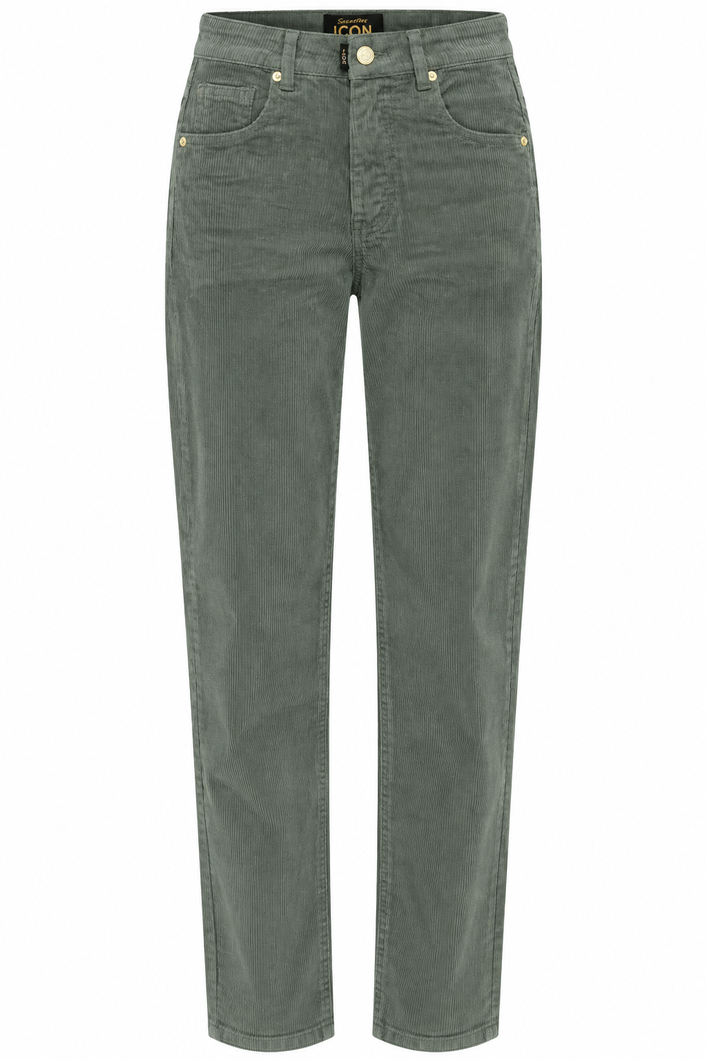 Cordhose in gedecktem Graugrün mit feiner Rippenstruktur und klassischem 5-Pocket-Design, Wunderwerk Oldenburg