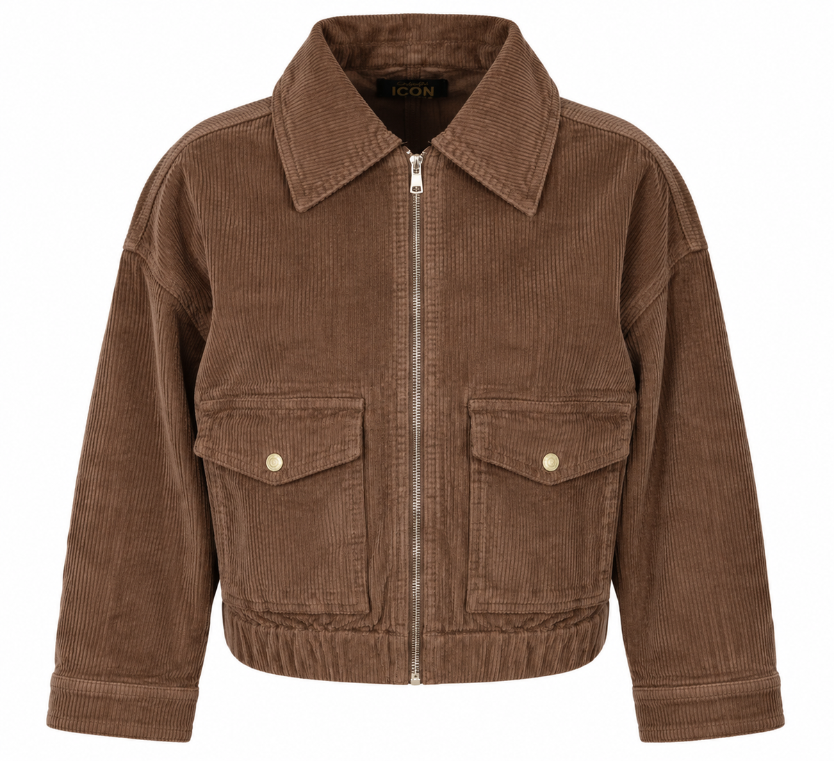 Cordjacke in Choco mit verkürztem Schnitt, markantem Kragen und aufgesetzten Taschen, Wunderwerk Oldenburg