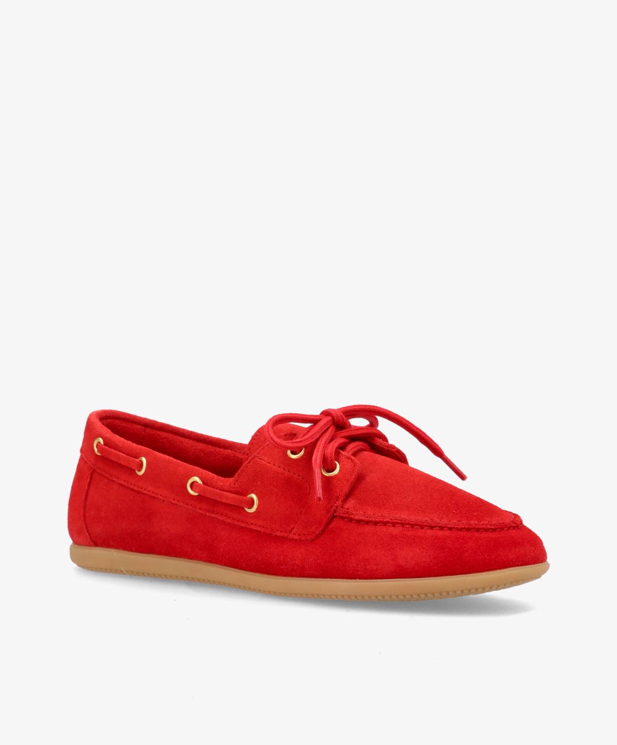 Bootschuh in rotem Nubukleder mit roten Schürsenkel und rosa zum tauschen, Wunderwerk Oldenburg
