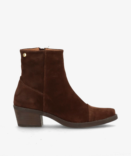 Dunkelbraune Stiefellette im ankle Stiefel design mit Blockabsatz und Reißverschluss an der Seite, Wunderwerk Oldenburg