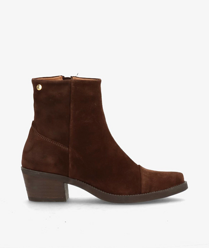 Dunkelbraune Stiefellette im ankle Stiefel design mit Blockabsatz und Reißverschluss an der Seite, Wunderwerk Oldenburg