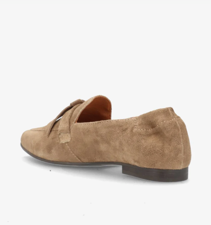 Taupefarbener Nubuk Slipper mit kleinem Schleifendetails. Spitzzulaufend, Wunderwerk Oldenburg