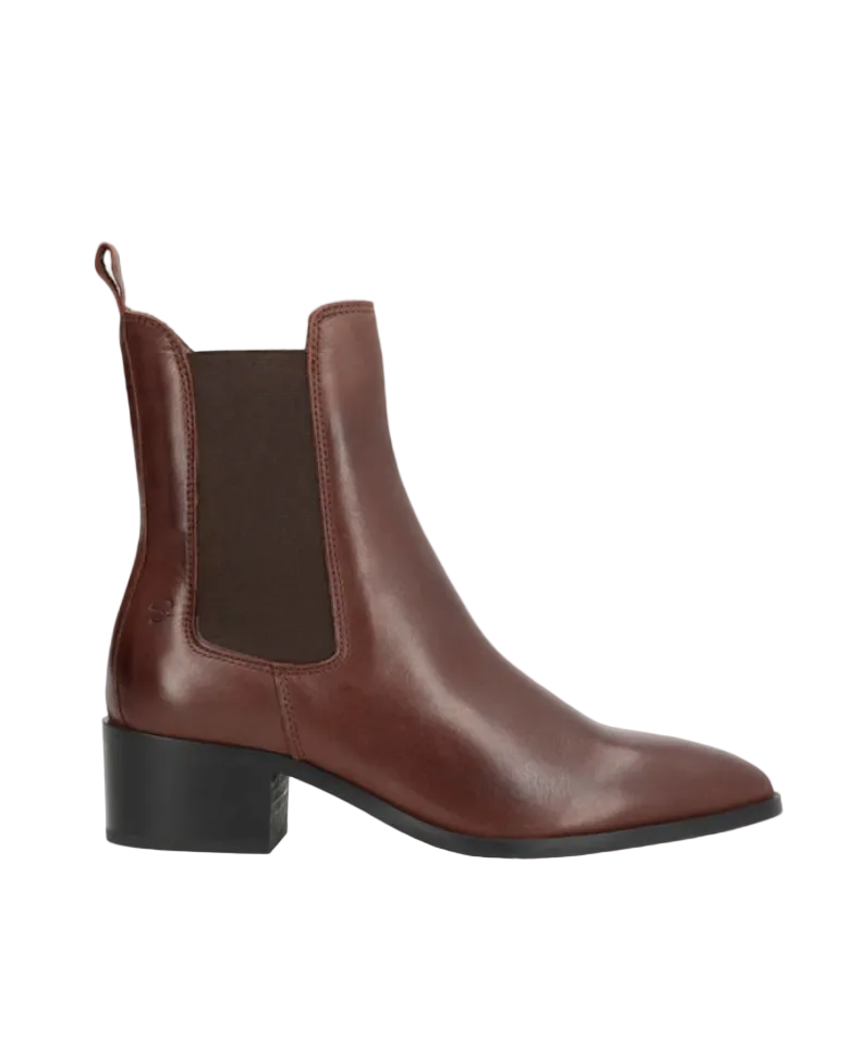 Dunkelbraune Stiefelette mit seitlichem Reißverschluss in der Innenseite und kleine Blockabsatz Wunderwerk Oldenburg