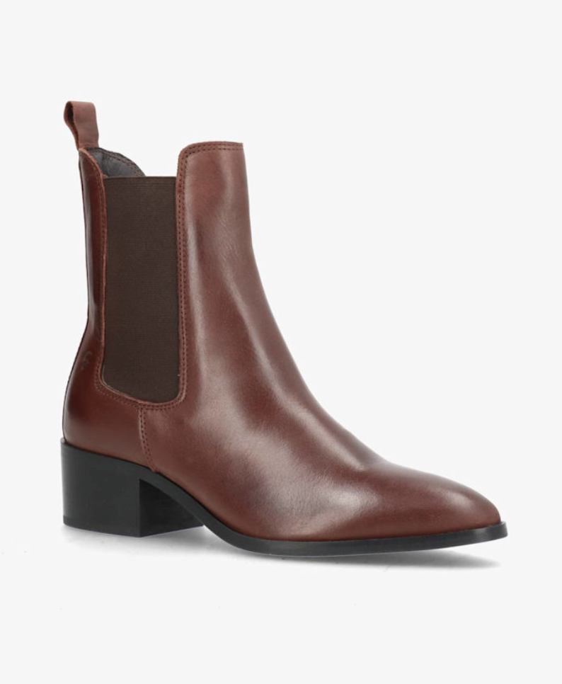 Dunkelbraune Stiefelette mit seitlichem Reißverschluss in der Innenseite und kleine Blockabsatz Wunderwerk Oldenburg